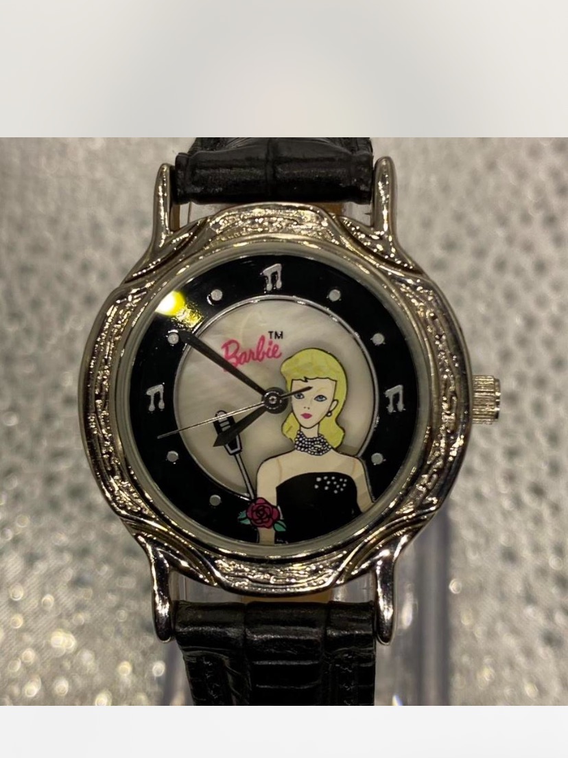 Barbie  Black  Silver Dial Watch  Blonde Illustration  Collectors